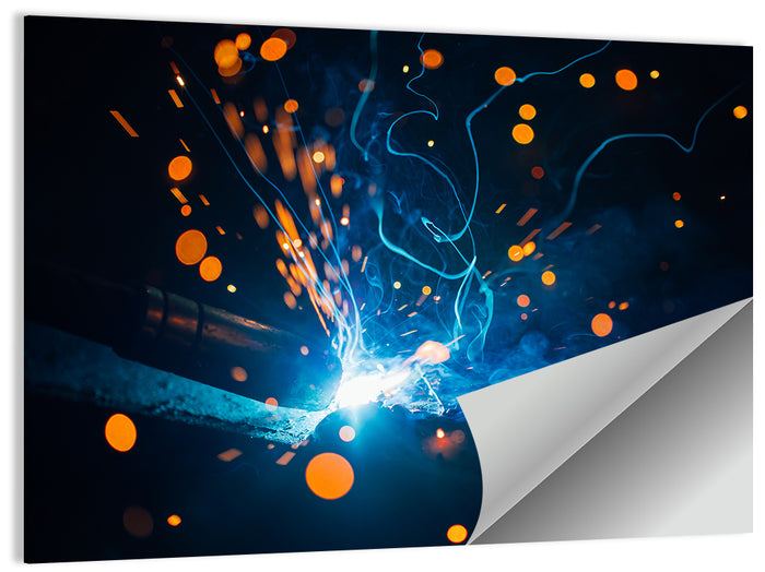 Bright Blue Welding Sparks Wall Art as a poster print