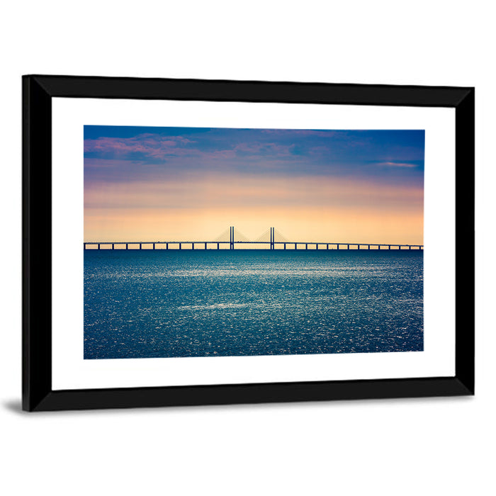 Øresund Bridge at Sunset Wall Art as a framed print