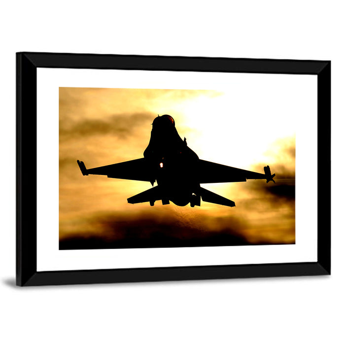 F-16 Sunset Silhouette Wall Art as a framed print