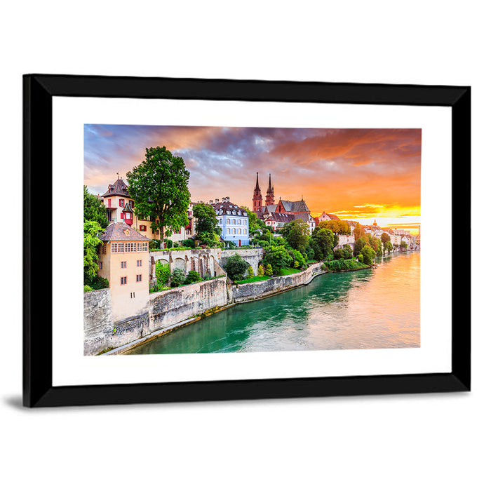 Basel Old Town at Sunset Wall Art as a framed print