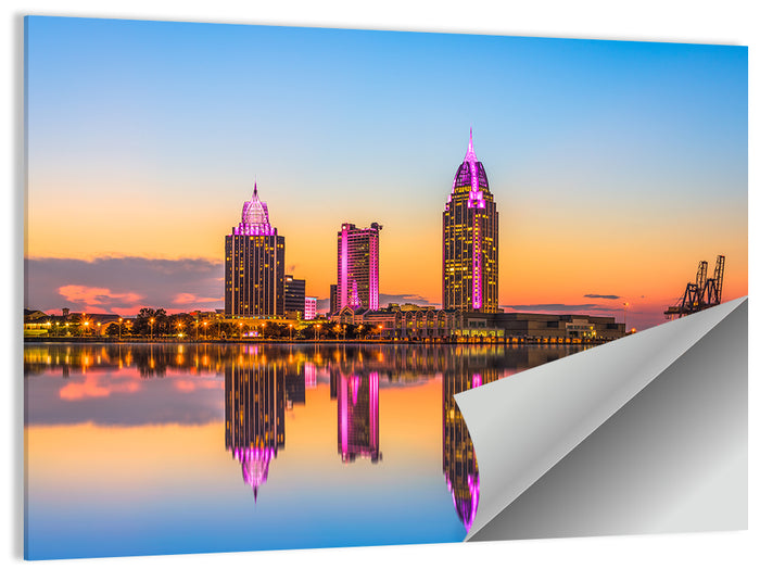 Mobile Alabama Sunset Skyline Wall Art as a poster print