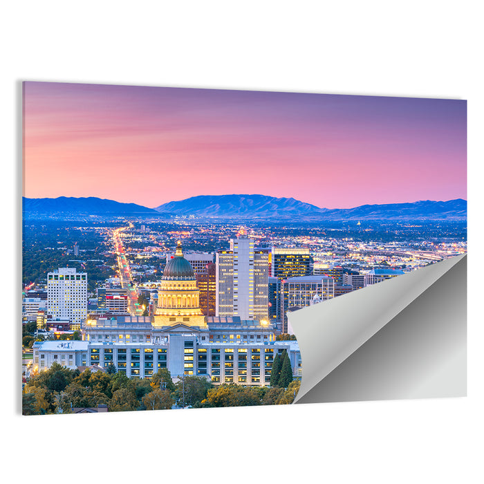Salt Lake City Dusk Skyline Wall Art as a poster print