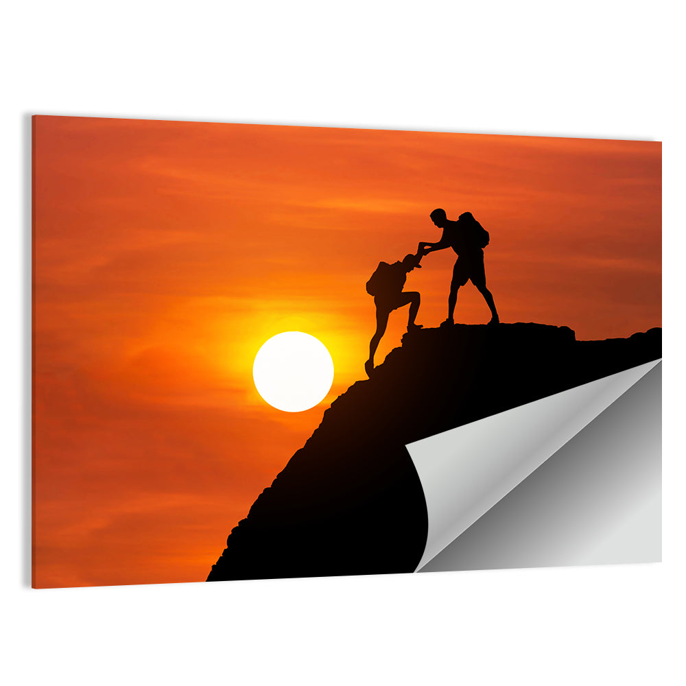 Mountaineer Silhouette at Sunset Wall Art, poster print, landscape
