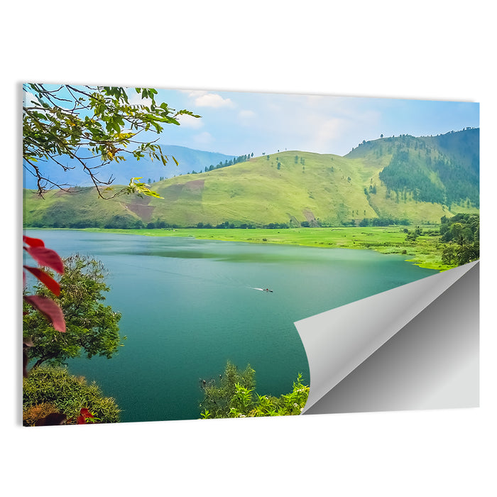 Lake Toba Boat and Hills Wall Art as a poster print