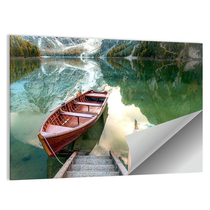 Autumn Lake with Wooden Boats Wall Art as a poster print