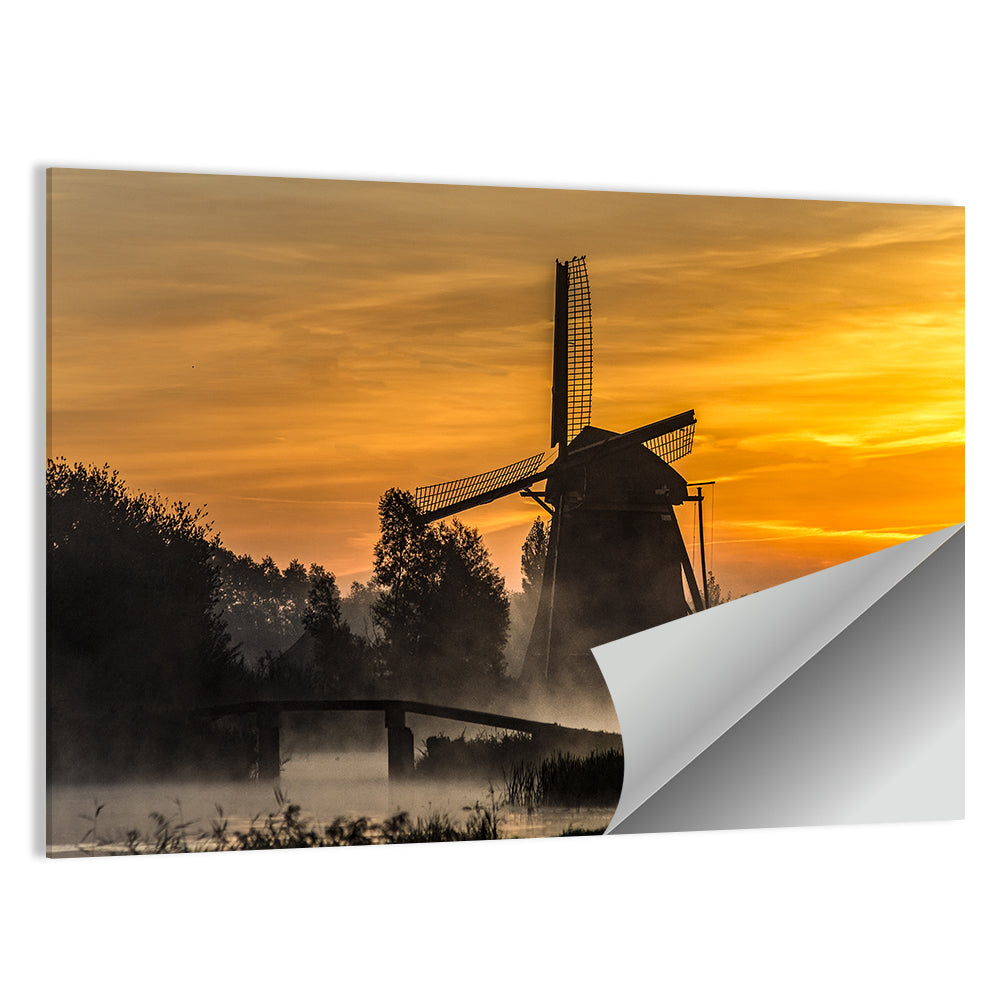 Misty Windmill Sunrise Wall Art