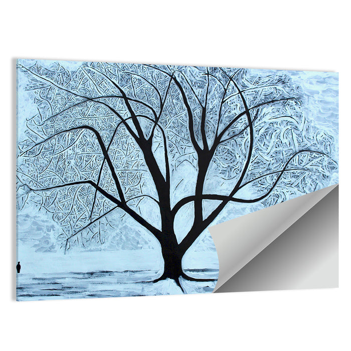 Snow Covered Tree Silhouette Wall Art as a poster print