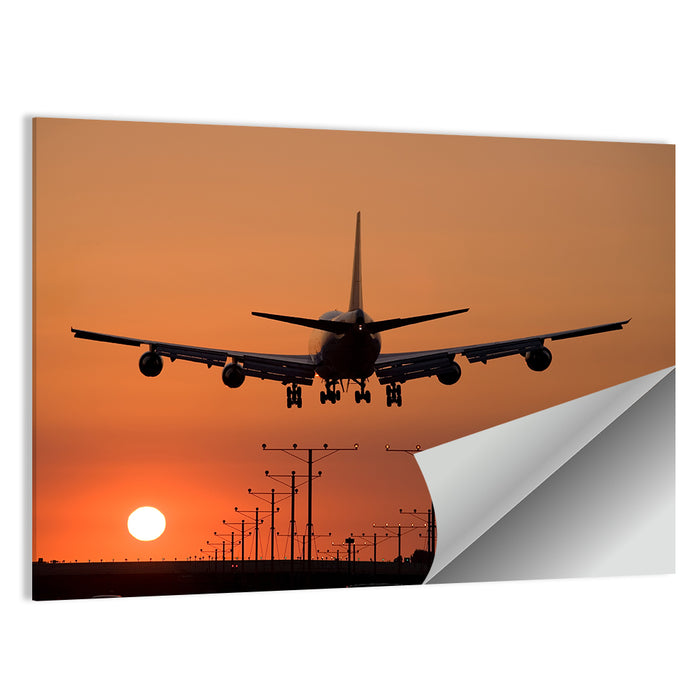 Airplane Landing at Sunset Wall Art as a poster print
