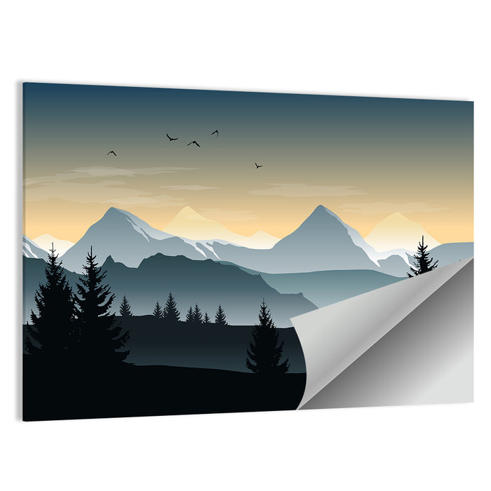 Misty Hills Sunset Silhouette Wall Art as a poster print