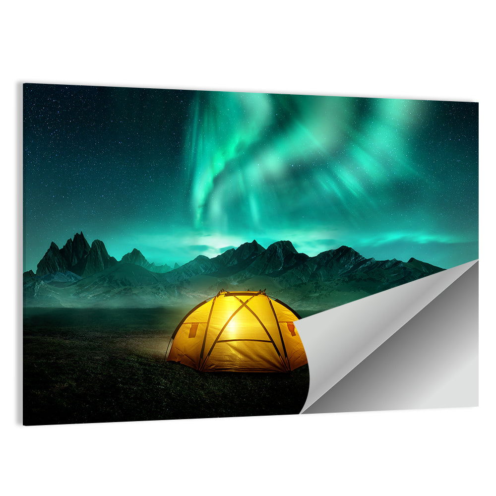 Camping Under Northern Lights Wall Art