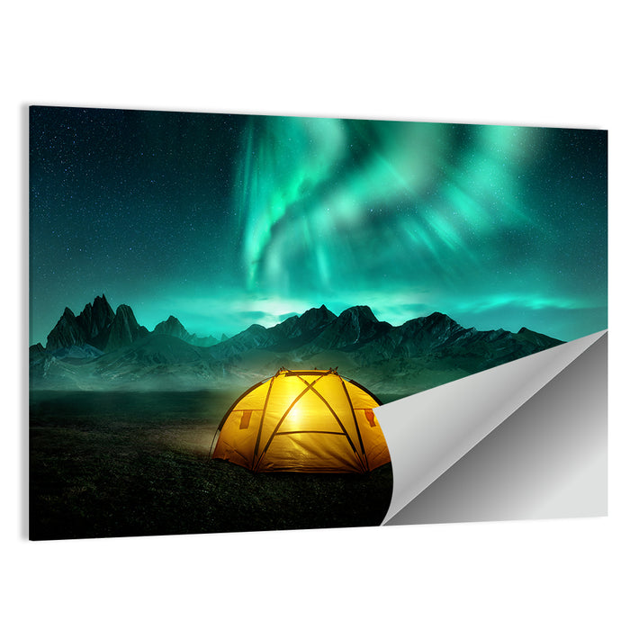 Tent Beneath Aurora Borealis Wall Art as a poster print