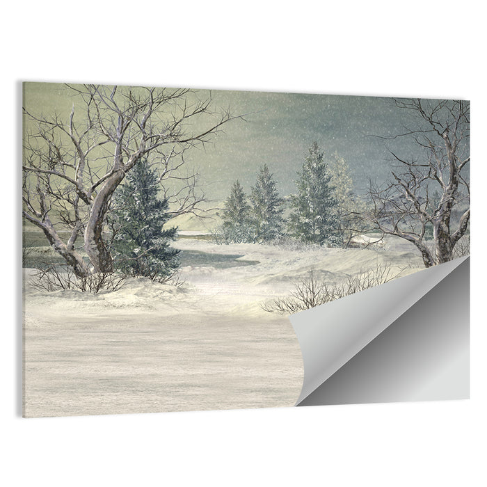 Snowy Forest with Frozen Pond Wall Art as a poster print