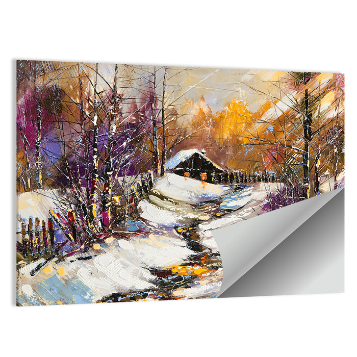 Snowy Path to Cabin Wall Art as a poster print