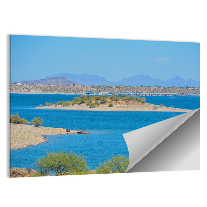 Lake Pleasant Shoreline with Boat Wall Art as a poster print