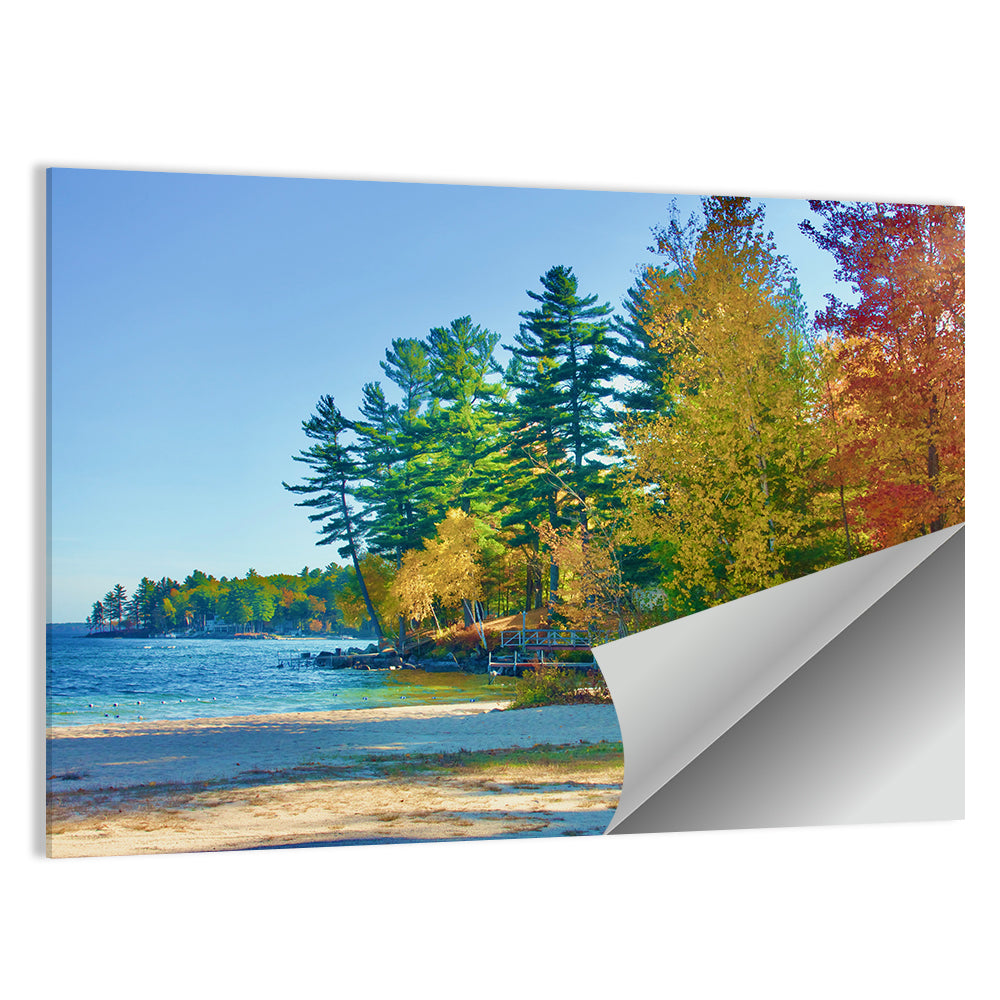 Sebago Lake Pier in Autumn Wall Art