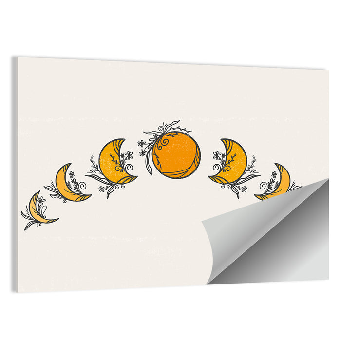 Moon Phases Floral Illustration Wall Art as a poster print