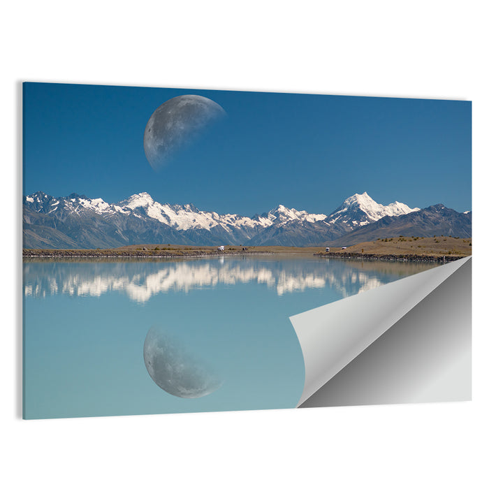 Moon Over Mt Cook and Lake Pukaki Wall Art as a poster print