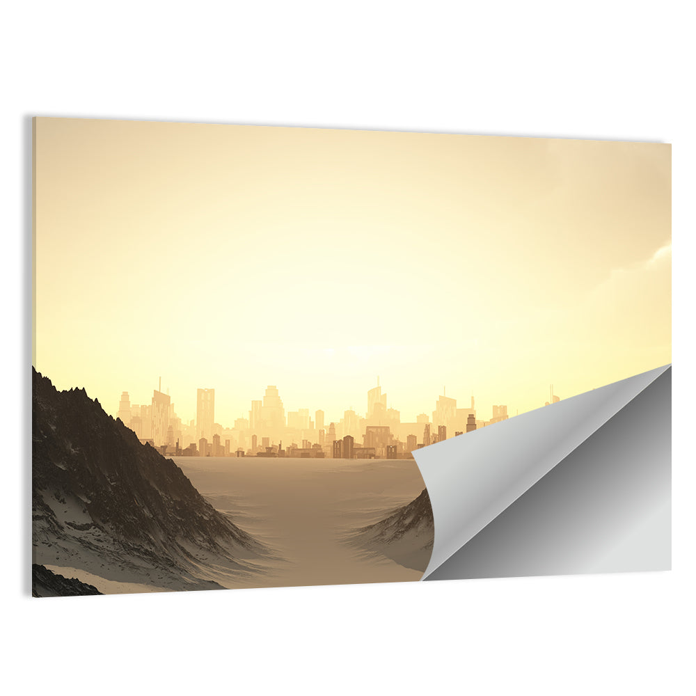 Futuristic City Sunset Wall Art