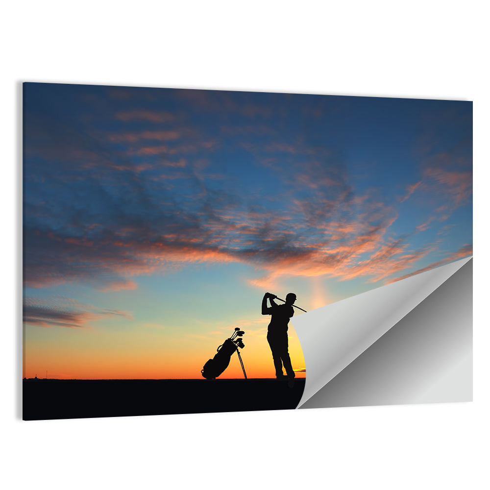 Sunset Golfer Silhouette Wall Art, poster print, landscape