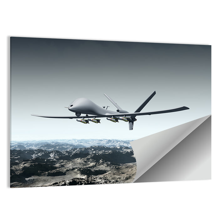 Armed Combat Drone Over Mountains Wall Art as a poster print