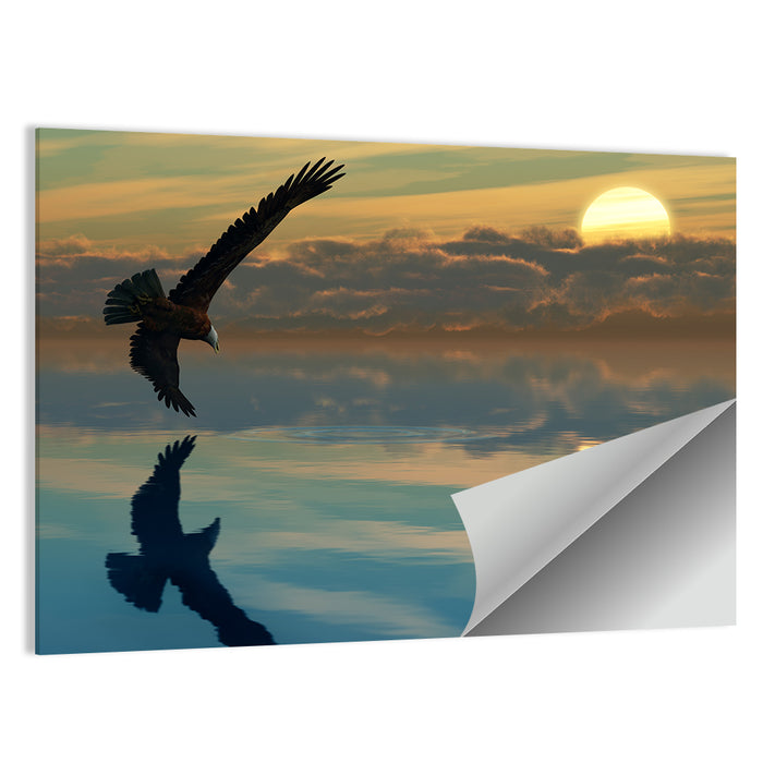 Bald Eagle Sunset Reflection Wall Art as a poster print