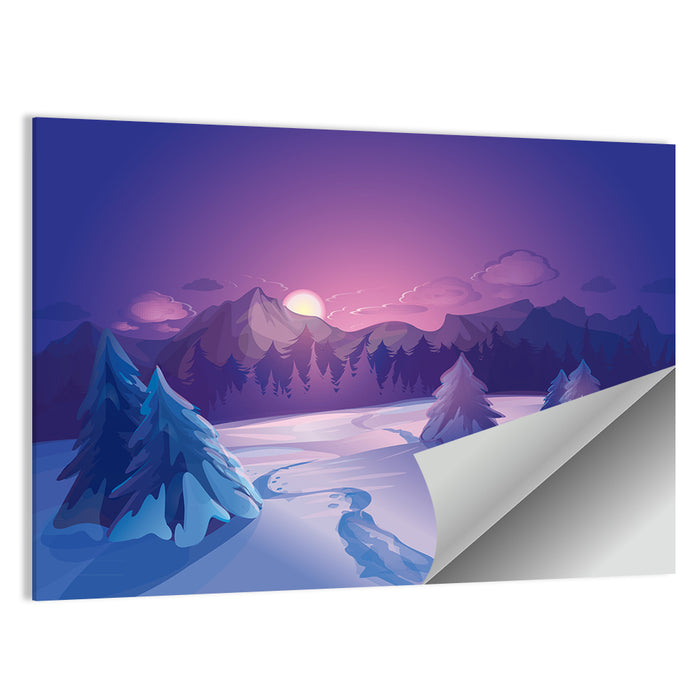 Lavender Winter Mountain Illustration Wall Art as a poster print
