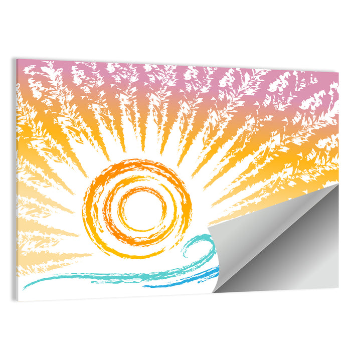 Sun and Waves Illustration Wall Art as a poster print