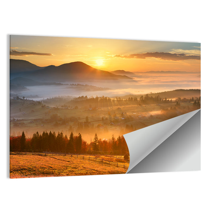 Mountain Village Sunrise Wall Art as a poster print