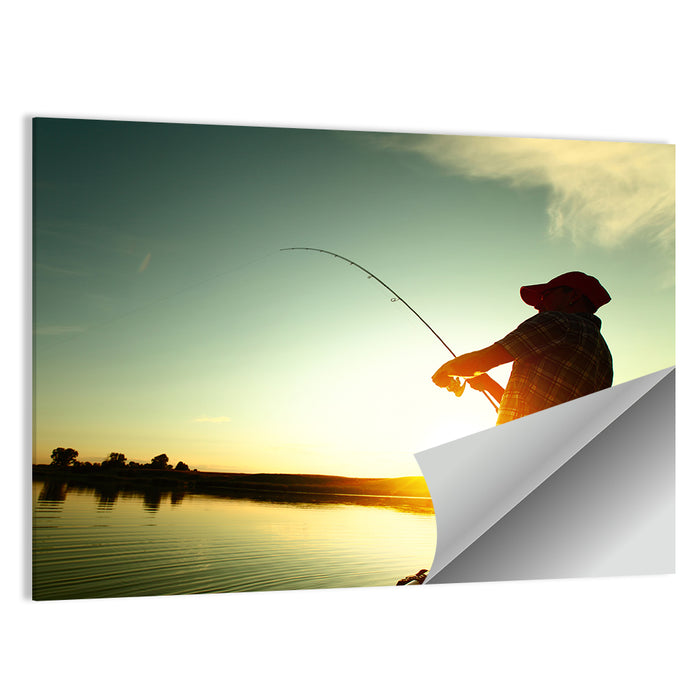 Sunset Fisherman Silhouette Wall Art as a poster print