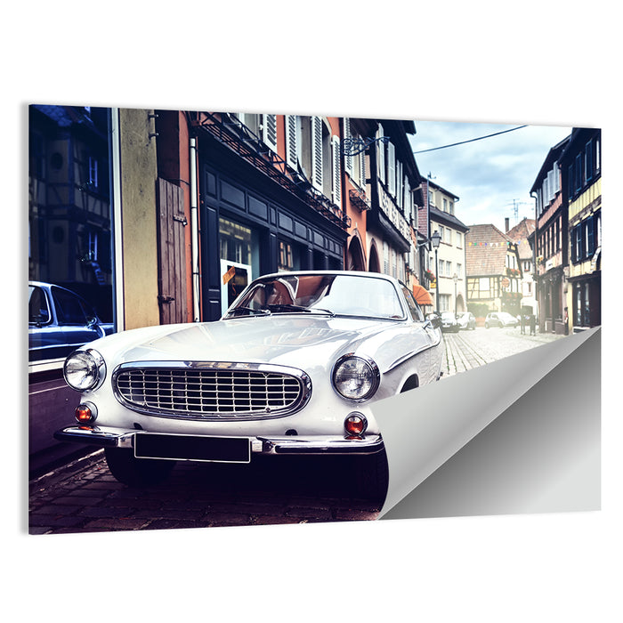 Vintage Car on Cobblestone Street Wall Art as a poster print