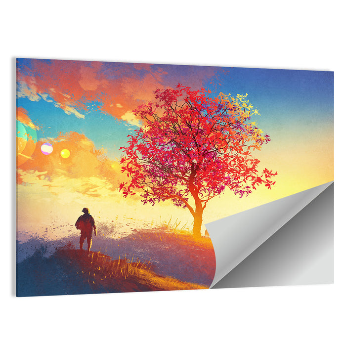 Autumn Tree with Silhouettes Wall Art as a poster print