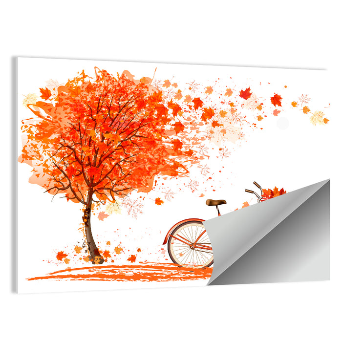 Autumn Bicycle Illustration Wall Art as a poster print