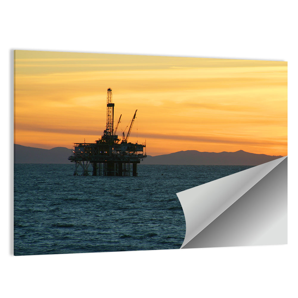 California Oil Rig at Sunset Wall Art, poster print, landscape
