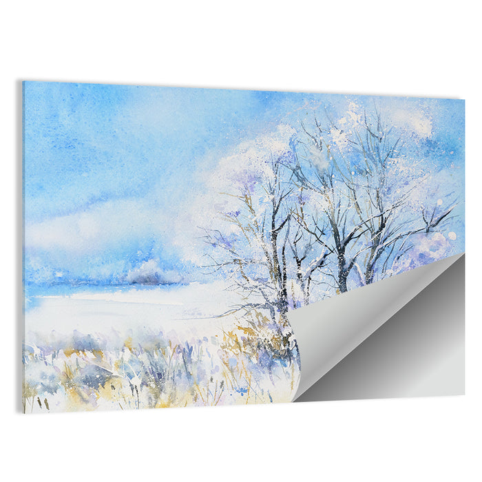 Blue Watercolor Winter Landscape Wall Art as a poster print