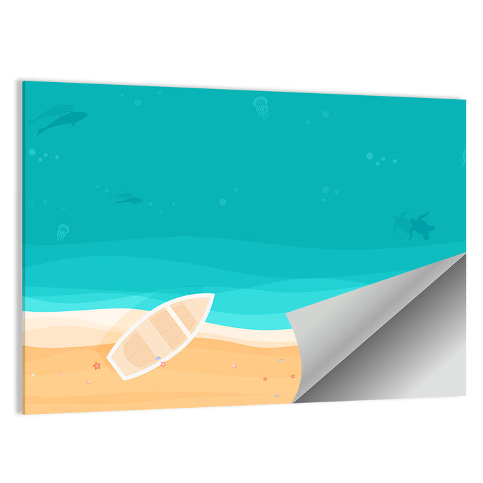 Sandy Beach Aerial Illustration Wall Art as a poster print