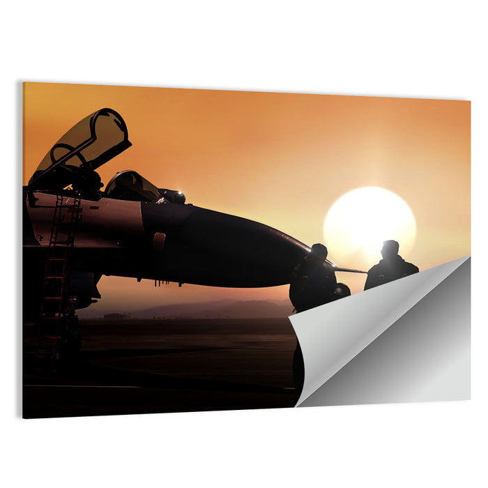 Pilots and Supersonic Jet at Sunset Wall Art as a poster print