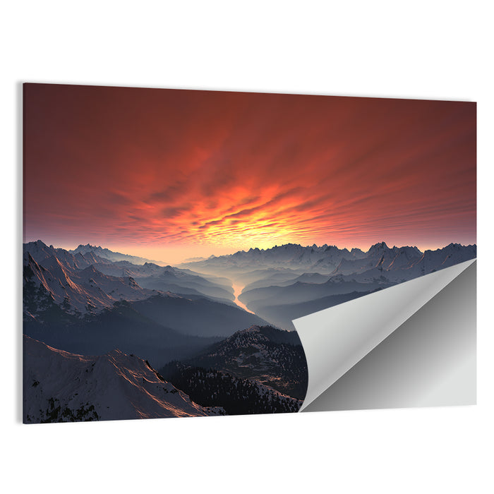 Snow-capped Mountain Sunset Wall Art as a poster print