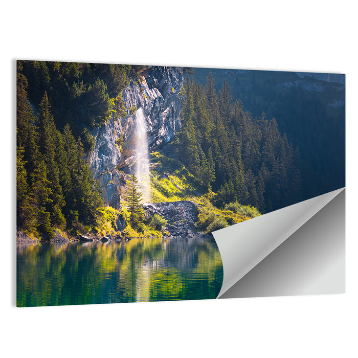 Lake Oeschinen Waterfall Reflection Wall Art as a poster print