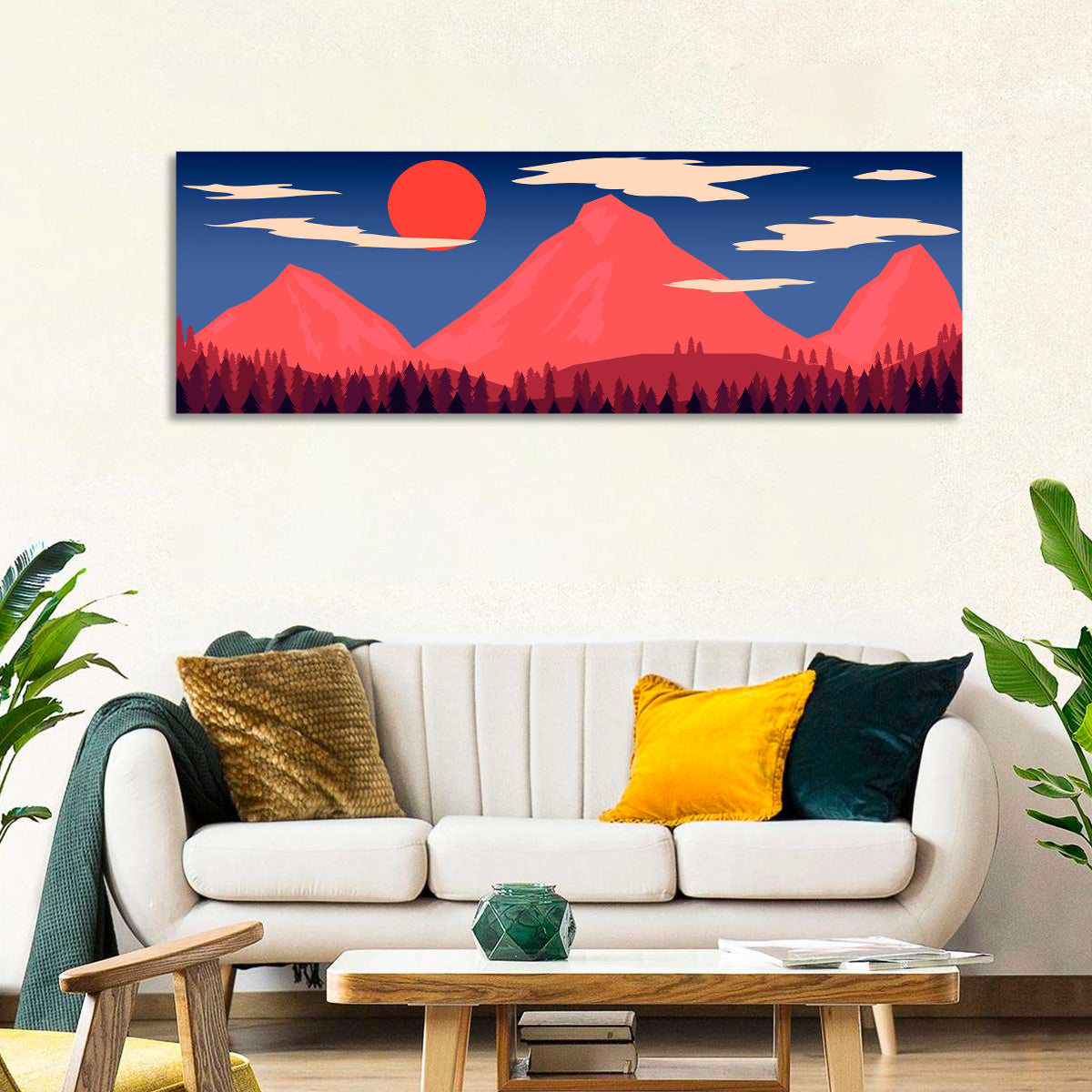 Red Sun and Mountains Wall Art