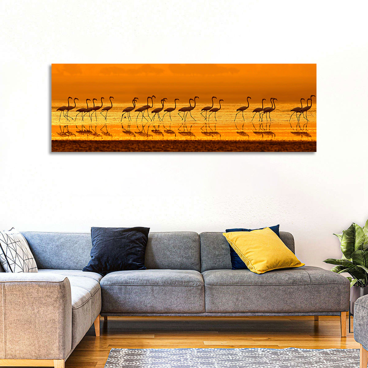 Lined Up Flamingos Wall Art
