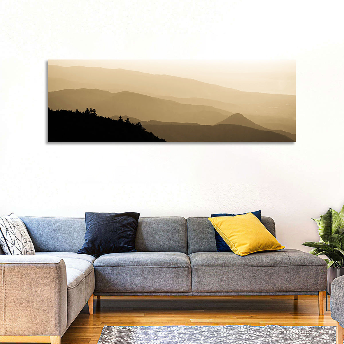 Foggy Mountains Sunset Wall Art