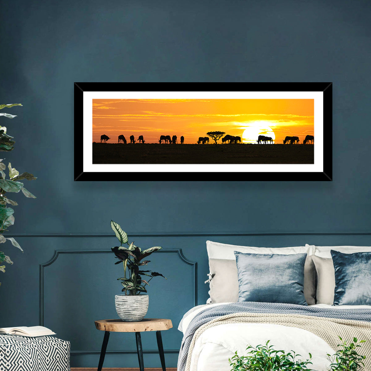 Wildebeests Silhouette Wall Art