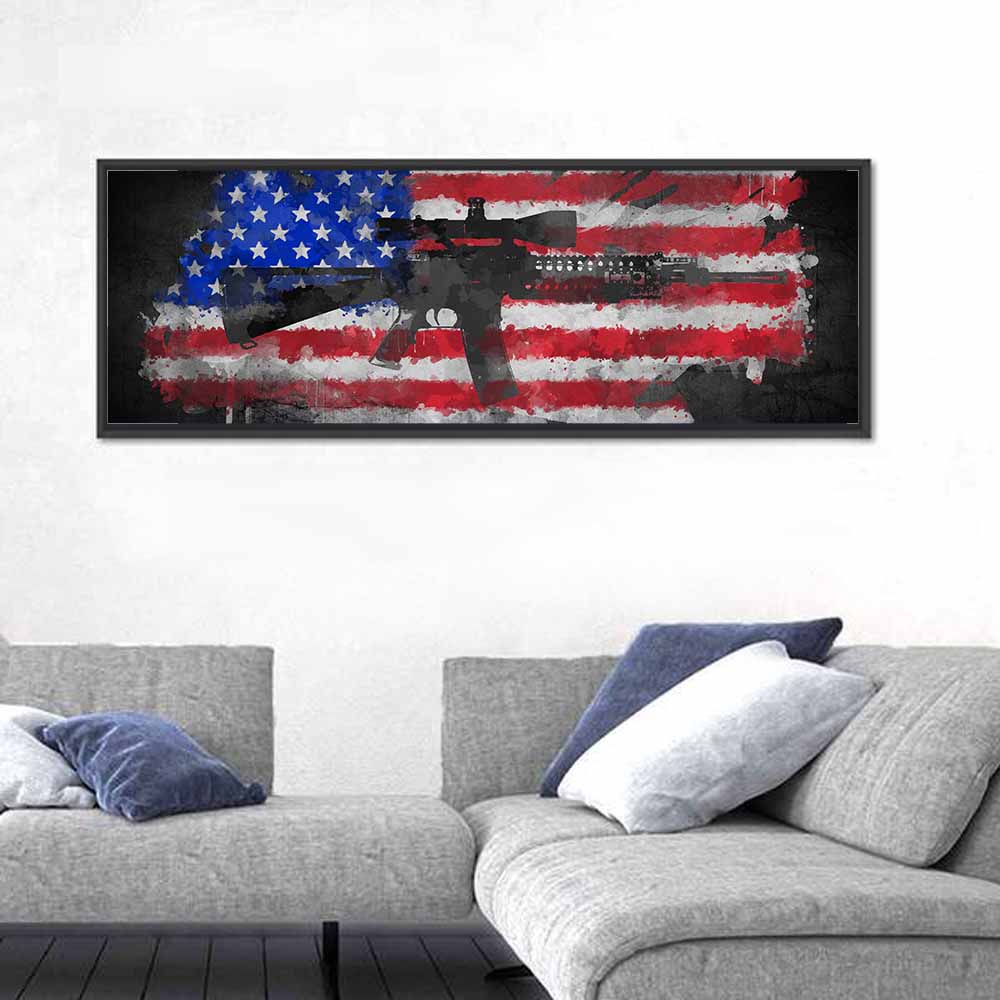 M16 on American Flag Wall Art