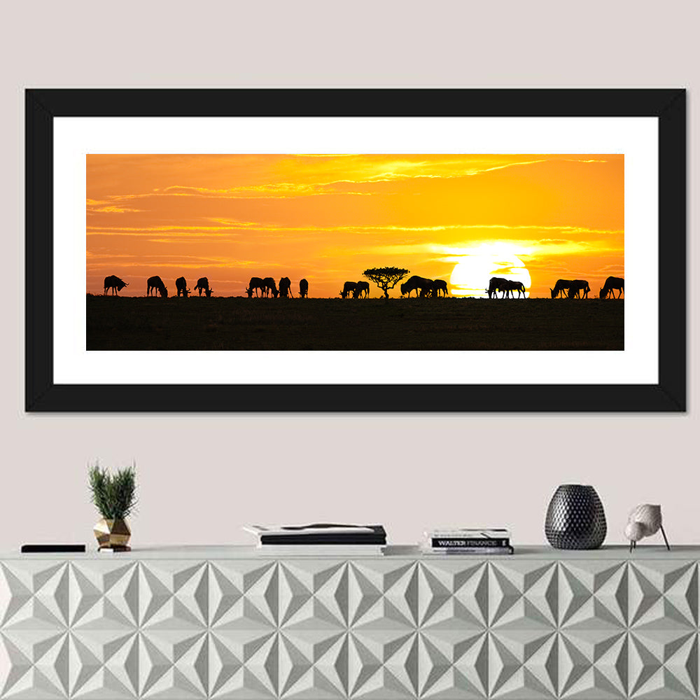 Wildebeests Silhouette Wall Art