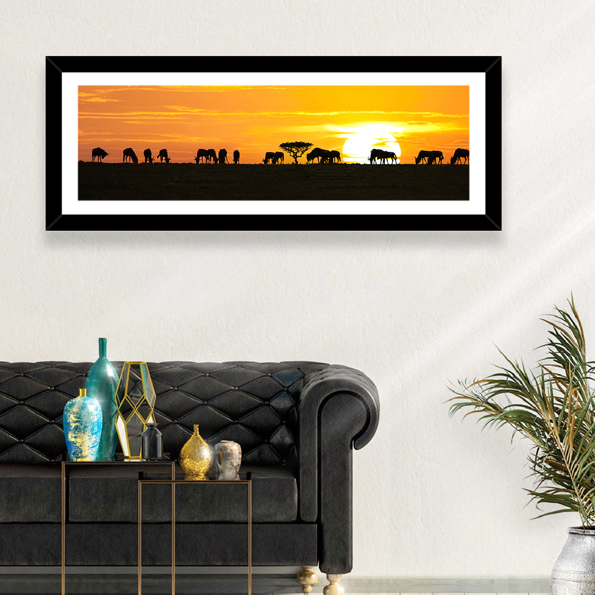 Wildebeests Silhouette Wall Art