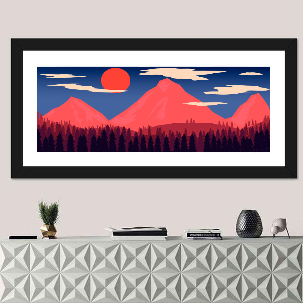 Red Sun and Mountains Wall Art
