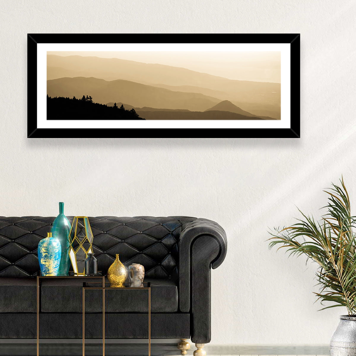 Foggy Mountains Sunset Wall Art