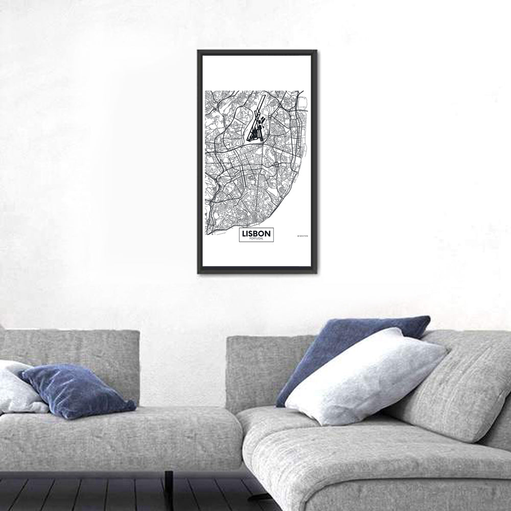 Lisbon City Map Wall Art