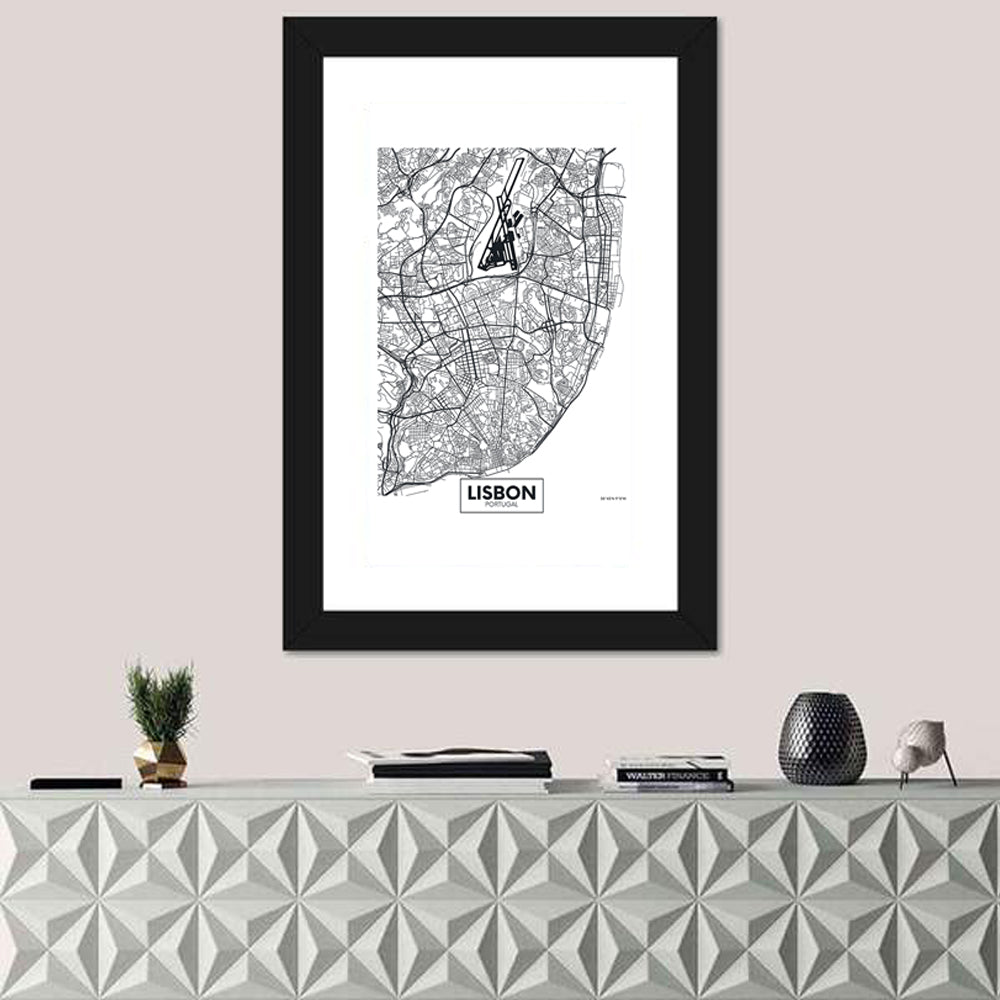 Lisbon City Map Wall Art