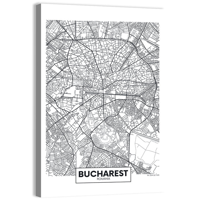 Bucharest City Map Wall Art as a canvas print